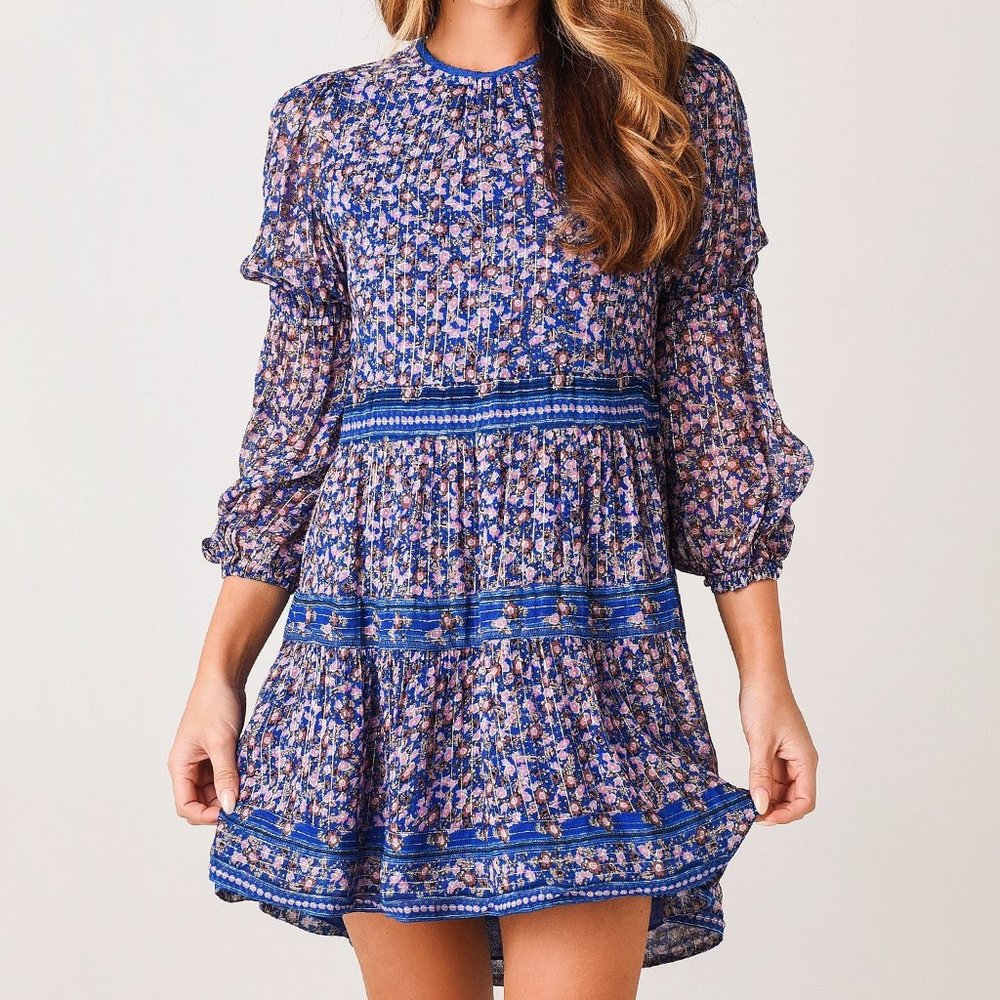 Saylor Talley Floral Mini Tiered Dress (Size Small)